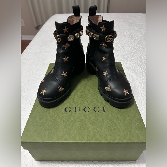Gucci Bee and Star Embroidered Leather Boots (Size 38.5) - Picture 1 of 14